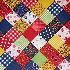 Vintage 70s Patchwork Floral Print Polyester Knit Apparel Fabric 28" L x 62" W